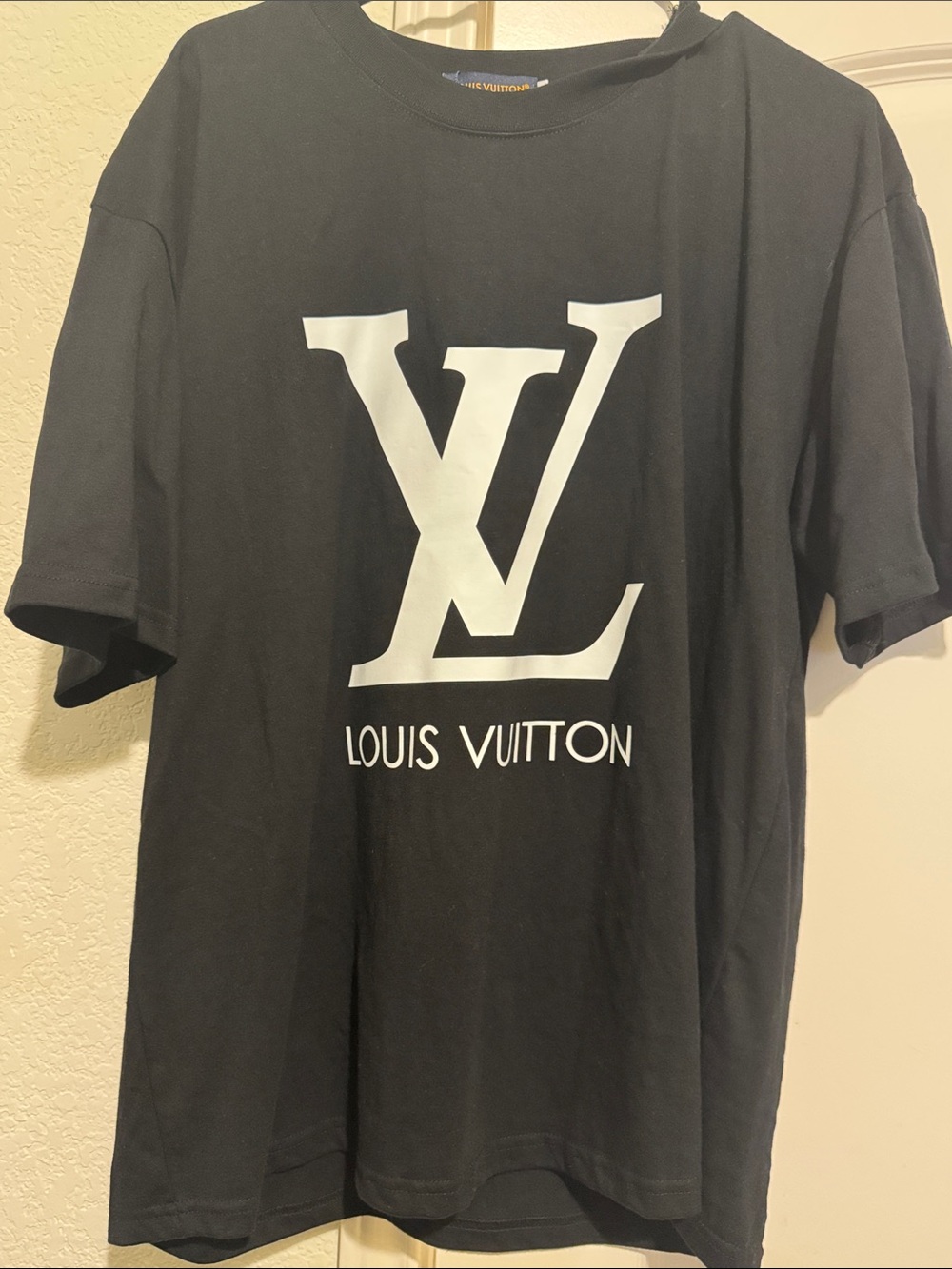 Louis Vuitton Black T-Shirt with White LV Logo